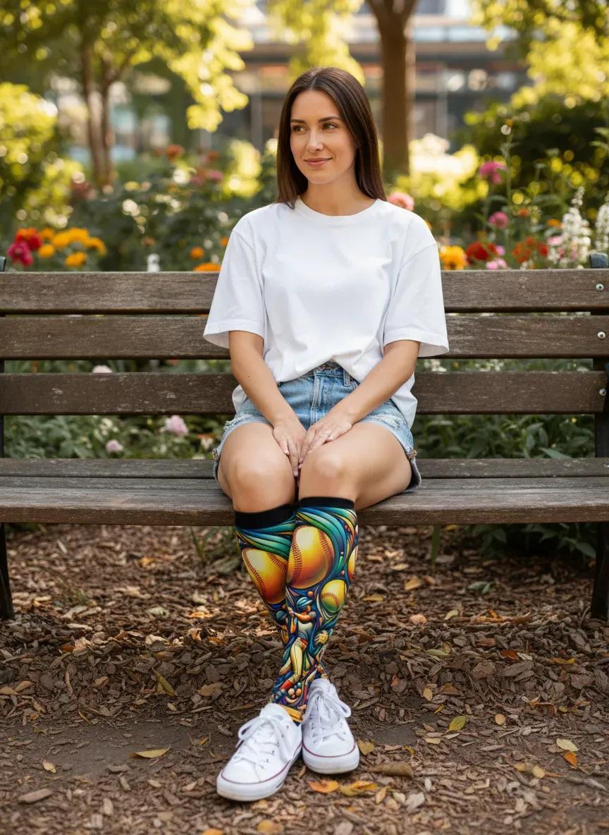 Fun_softball_socks_gift_for_women_athletes_by_Zeblismapo_-_hanging_out_in_the_park
