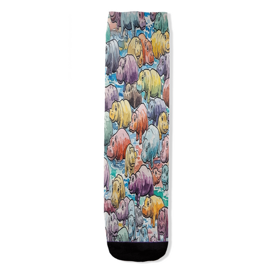Hippo Hues colorful baby hippo women's socks by Zeblismapo