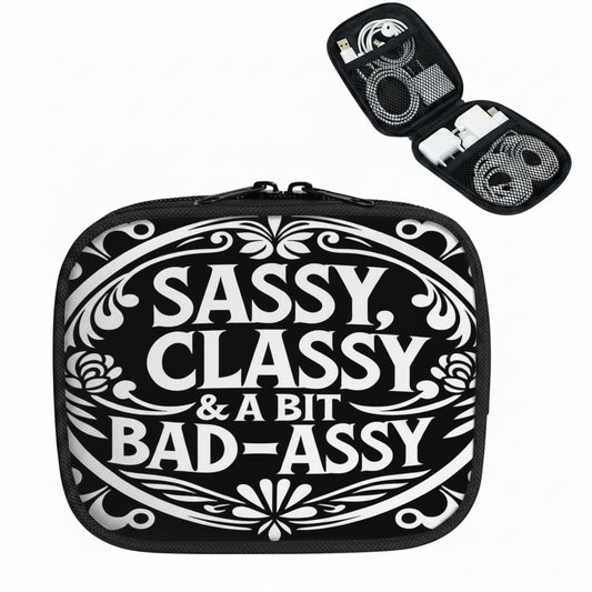 Black case with 'Sassy, Classy & A Bit Bad-Assy' text on a white background