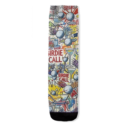 Birdie Call Bash colorful golf party socks for women by Zeblismapo