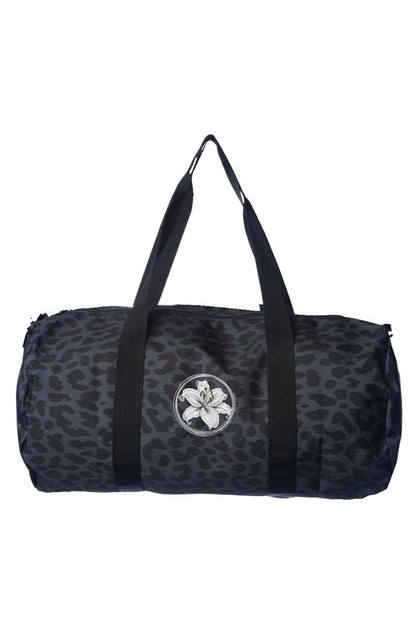 Day Tripper Duffle – Black Cheetah Print with Tiger Lily Embroidery | Zeblismapo