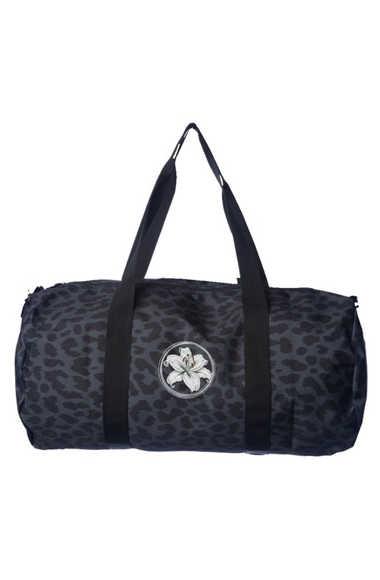 Day Tripper Duffle – Black Cheetah Print with Tiger Lily Embroidery | Zeblismapo