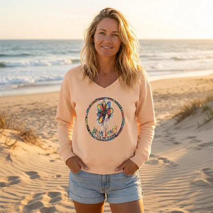 Brave Beauty — Women's Beach Wash V-Neck Sweatshirt | Zeblismapo