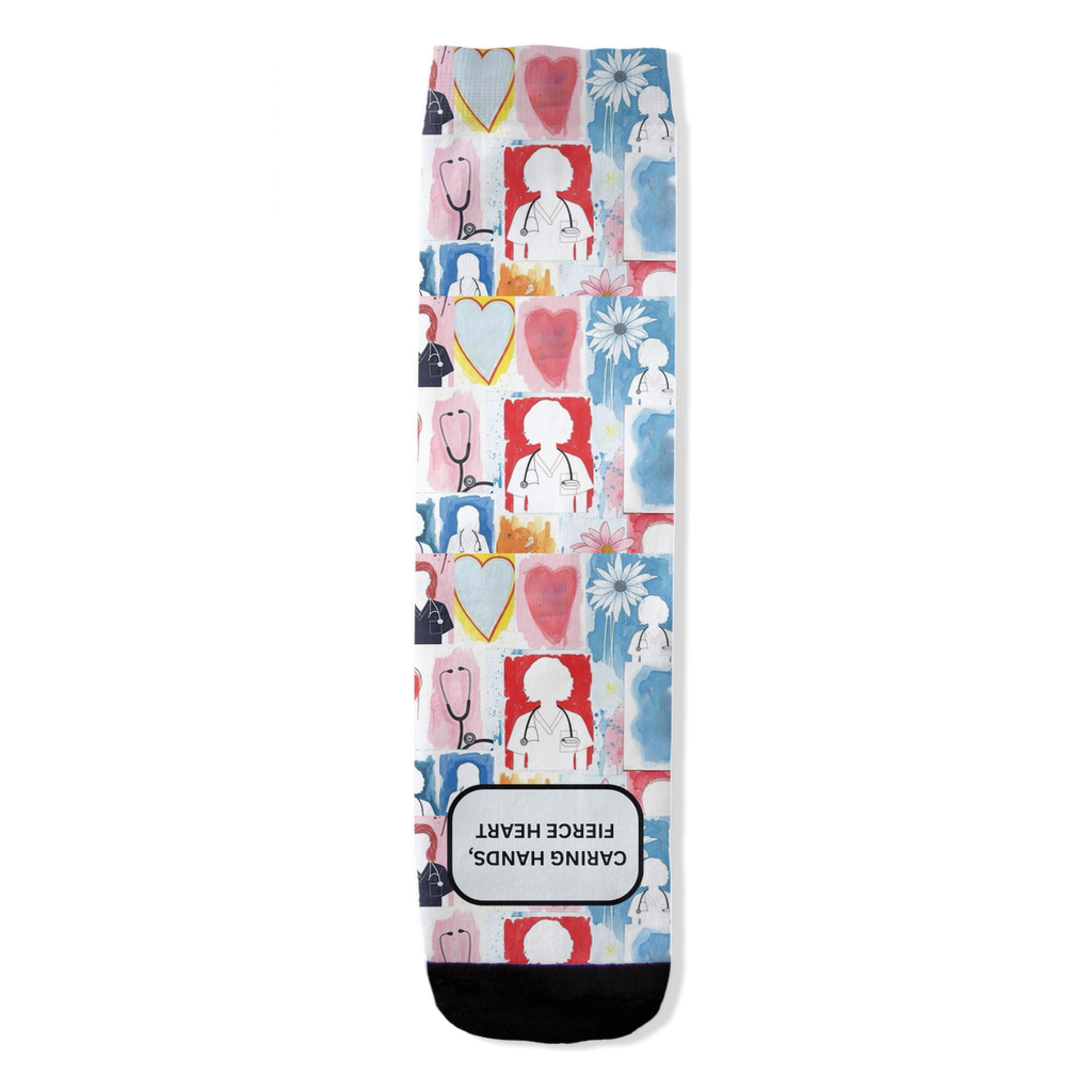 Caring Hands Fierce Hearts healthcare heroes women's socks by Zeblismapo