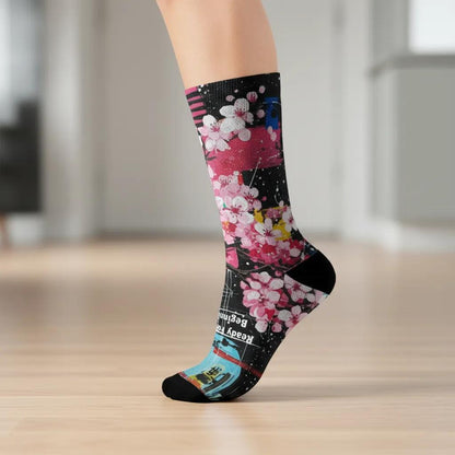 Colorful floral sock on a blurred indoor background - Empowerment socks gift for women new beginnings by Zeblismapo