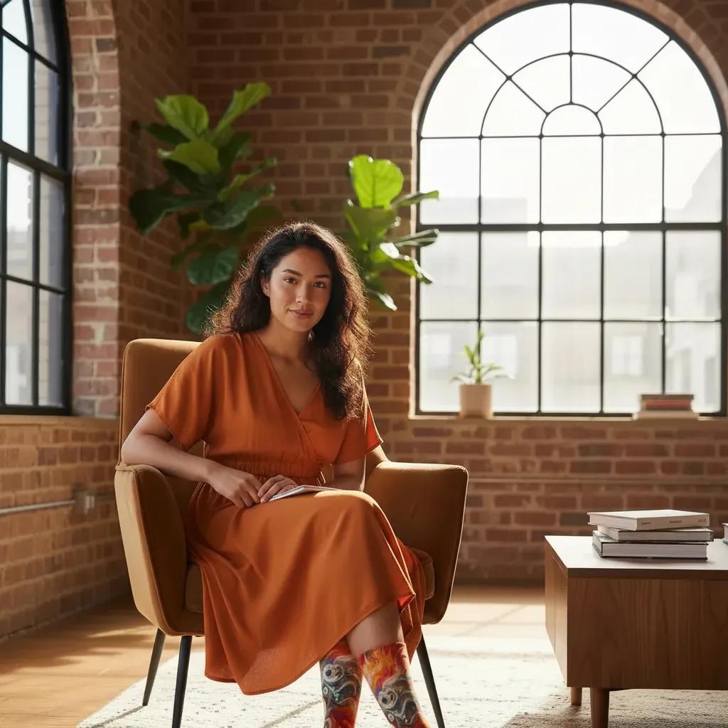 woman in orange wearing fiery soul socks