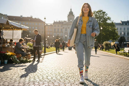 Fun penguin socks gift idea for women by Zeblismapo - walking around outdoor market