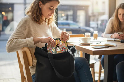 Golden Serenity Travel Medicine & Electronics Case - at a coffee shop