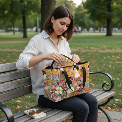 Golden Serenity Travel Medicine & Electronics Case - sitting in the park