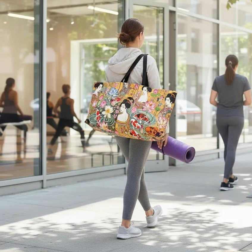 Golden_Serenity_weekender_tote_lifestyle_photo_by_Zeblismapo - Yoga Class