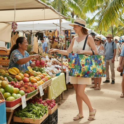 Woman on vacation at a farmer's market