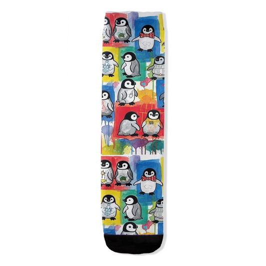 Penguin Parade vibrant baby penguin women's socks by Zeblismapo