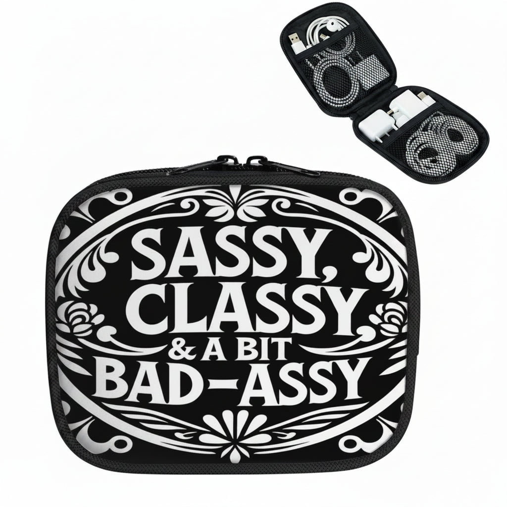 Black case with 'Sassy, Classy & A Bit Bad-Assy' text on a white background
